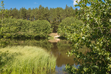 Landscape images of Krugloe lake in the village of Peredovoye