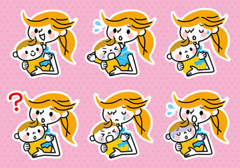 母子　育児　表情　セット