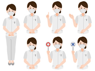 マスク着用　看護師 　制服女性シンプルイラスト 線なし