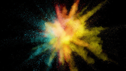 Colorful powder explosion isolated on black background