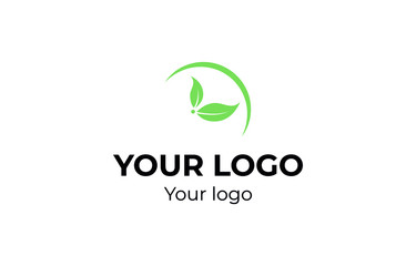 Obraz premium Logo , green clock with leafs. Eco logo, natural, green