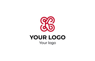 Logo - letter K with graphic swirling patterns. K letter line logo.