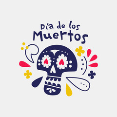 Vector illustration of an decorated Day of the Dead (Dia de los Muertos) mexican sugar skull, or calavera. Halloween poster background, greeting card or t-shirt design.