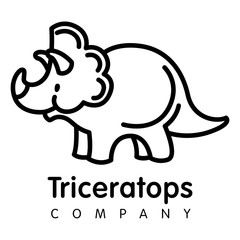 Vector logo design  in cartoon flat linear style. Cute funny dinosaur, triceratops- emblem, mascot, sticker or badge for kids store, center, packaging, clothes, company making child goods and products © polikhay