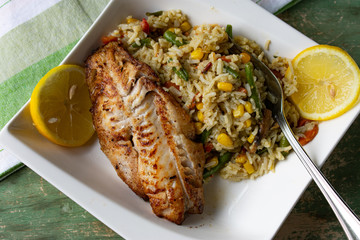 Fish with vegetable rice