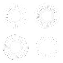 Radial halftone dots in Circle Form for comic books . fireworks Explosion background . Vector Illustration . Starburst
 round Logo . Circular Design element . Abstract Geometric star rays . Sunburst .