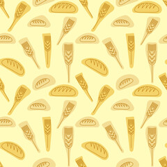 Seamless background of baking. The pattern of bread and ears . Template design for packaging bakery products, businesses associated with baking, cafes, bakeries.