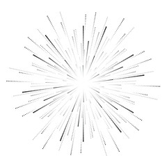 Obraz premium Radial halftone dots in Circle Form for comic books . fireworks Explosion background . Vector Illustration . Starburst round Logo . Circular Design element . Abstract Geometric star rays . Sunburst .