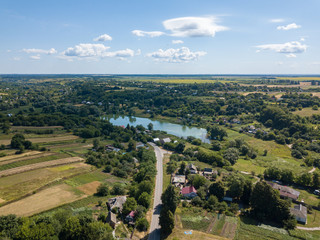 Fototapeta na wymiar Aerial drone view. Ukrainian rural landscape.