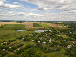 Naklejka premium Aerial drone view. Ukrainian rural landscape.