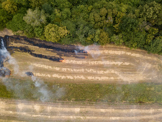Ukrainian agricultural fields, aerial drone view.