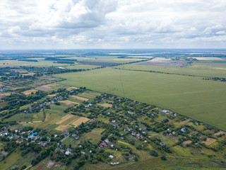 Aerial drone view. Ukrainian rural landscape.