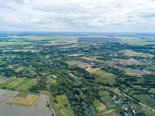 Aerial drone view. Ukrainian rural landscape.