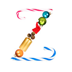 The letter Z, christmas or xmas decoration alphabet