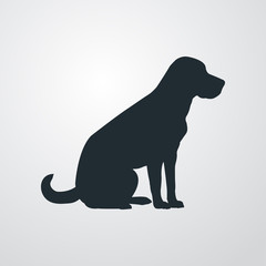 Razas de perros. Silueta de perro golden retriever sentado en fondo gris