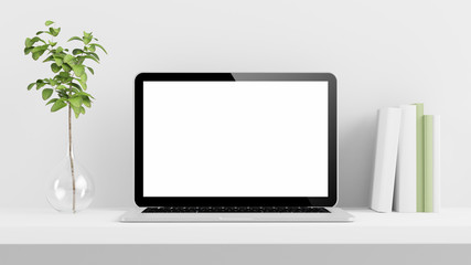 Laptop computer mockup on minimal desktop