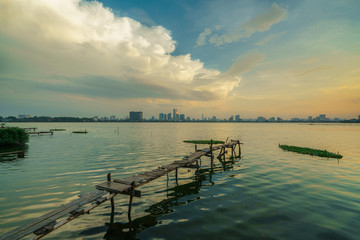 Fototapeta na wymiar Sunset in West Lake, Hanoi, Vietnam