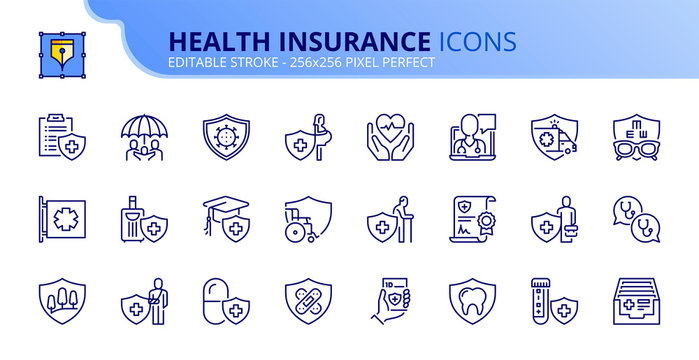 Simple set of outline icons about health insurance