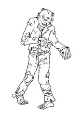 Halloween drawing -Zombie. Coloring template. Undead revenant.
