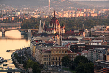 Amazing view about tha Hungarian Parliament and Budapest city. Hungarian scientific Academy's...