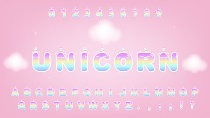 Cute unicorn alphabet in cartoon style for kid