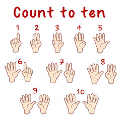 Count to ten, vector illustration of fingers count from one to ten. Cartoon illustration.