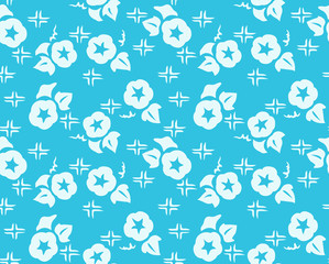 Japanese Cute Blue Flower Vector Seamless Pattern