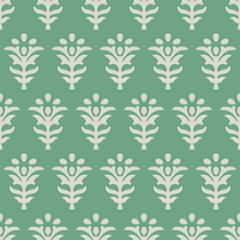 Japanese Green Flower Vector Seamless Pattern