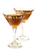 Chocolate flavor beer with caramel isolated on white