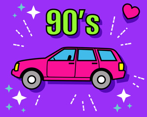 Neon retro element collection 90s. Item from 90s car. USSR. Vector illustration. 