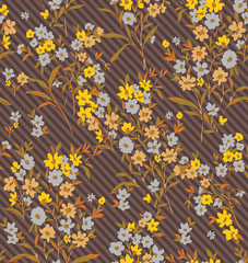 Sweet Ditsy Florals and Leaves Small Flowers Seamless Pattern Trendy Elegant Colors Perfect for Fashion and Wrapping Paper Print Diagonal Striped Background
