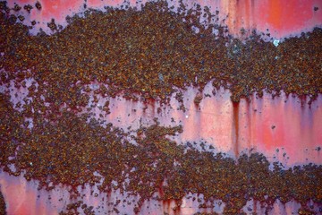 Fototapeta premium Brightly colored metal background with rust, metal background texture with bright copper red color with vintage textured design