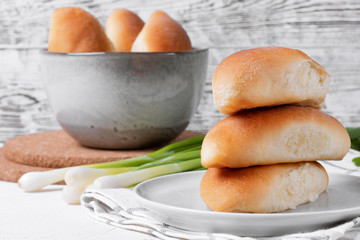 Yeast buns with meat Pirozhki. Russian cuisine bakery product