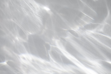 Obraz premium Blurred water texture overlay effect for photo and mockups. Organic drop diagonal shadow and light caustic effect on a white wall. Shadows for natural light effects