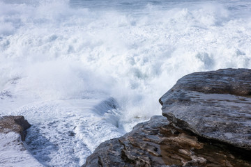 Storm waves crashing on the rocks, Bondi Australia