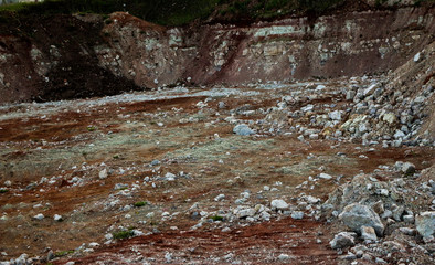 textures of various clay layers underground in  clay quarry after  geological study of  soil....