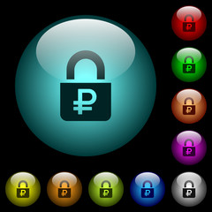 Locked Rubles icons in color illuminated glass buttons
