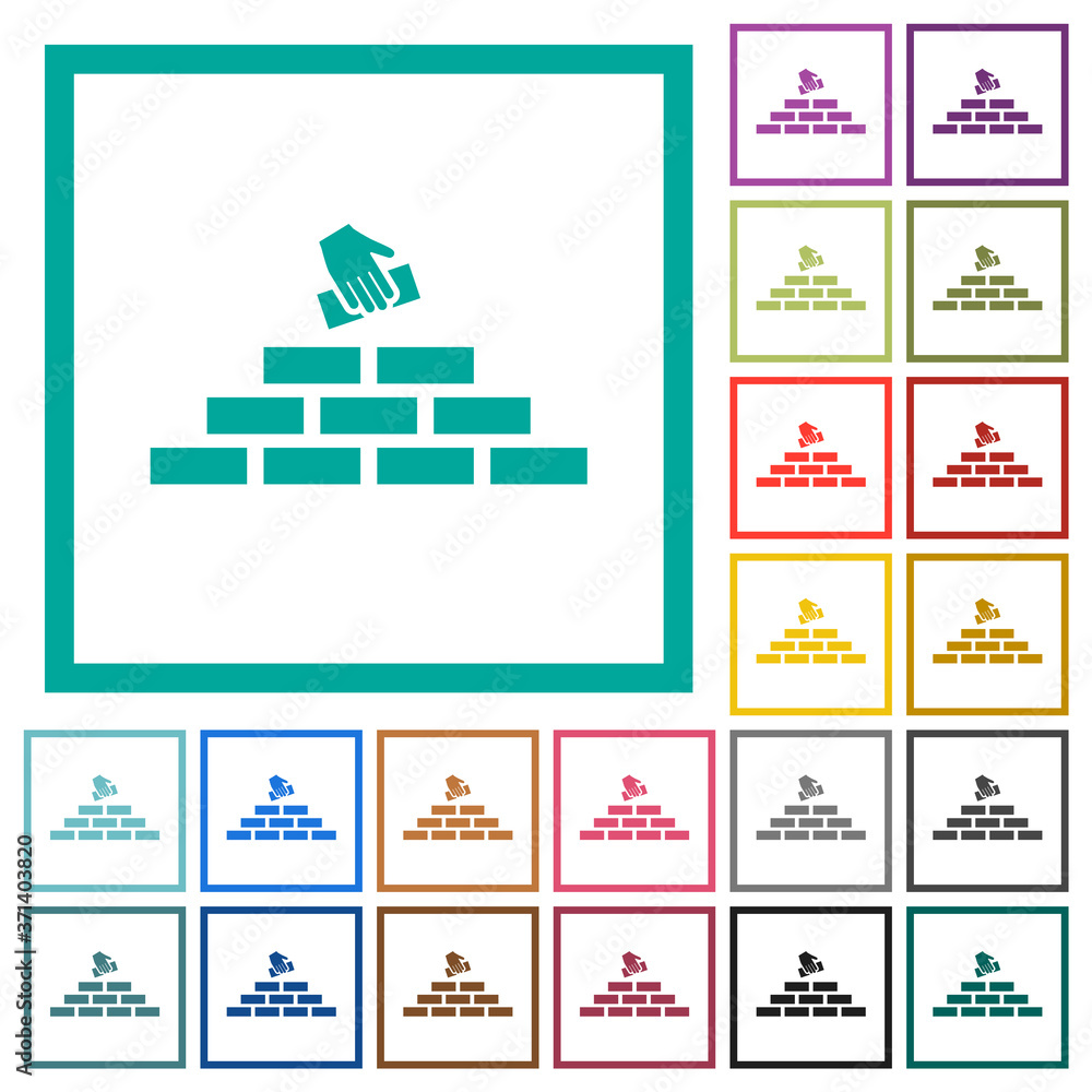 Poster building industry flat color icons with quadrant frames