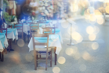 abstract blurred background street cafe in the city, no people, empty, summer restaurant quarantine