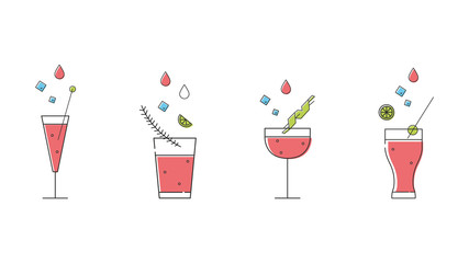 A set of cocktails. Cold summer drinks. Modern style. Flat design