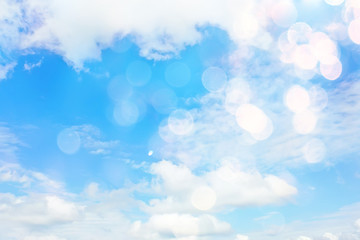 white clouds on blue sky background, abstract seasonal wallpaper, sunny day atmosphere