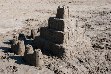 Athens, Greece, August 2020: A sand castle by the sea