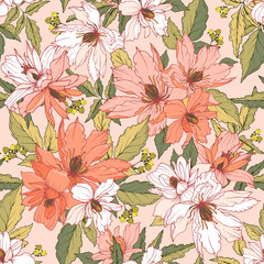 Floral seamless pattern. A bouquet of flowers and leaves of clematis