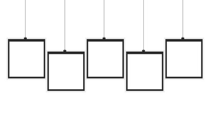 blank white board hanging on rope,hanging photo frames on white background.
