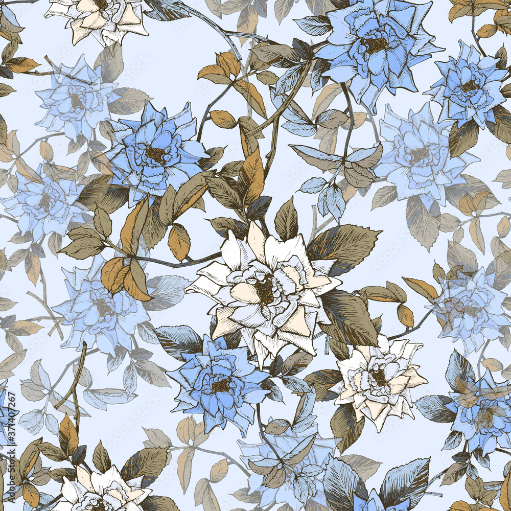 Poster seamless vector pattern with delicate roses