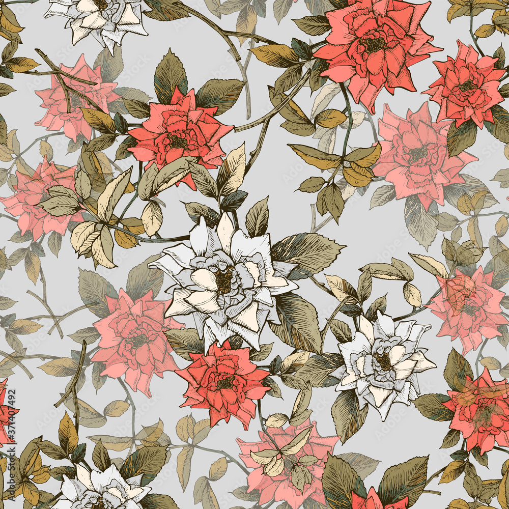 Poster seamless vector pattern with delicate roses