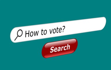 Illustration with a search bar and a question How to vote which can be used for any elections. The image is in perspective view as on a screen