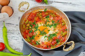 Traditional turkish food menemen,top view.