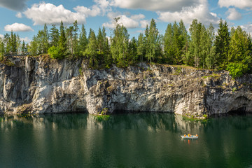 Scenic lake in Ruskeala Mountain Park, Karelia. Horizontal image.