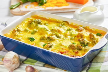 Cheesy Cheddar Broccoli Casserole in a dish